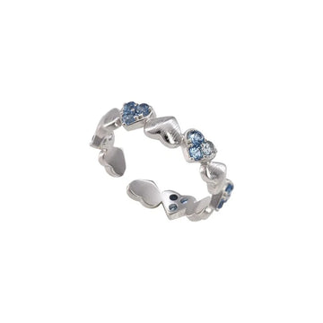 DAIIIBABYYY  -  Blue Zircon Love Heart Rings For Women Girls Fashion Temperament Sweet Elegant Gentle Romantic Anniversary Jewelry Gifts